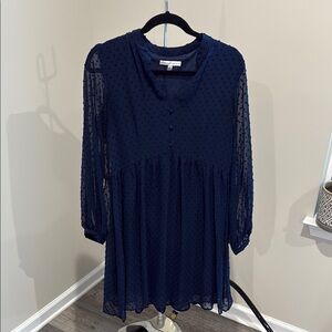 Sandra Darren Navy Blue Sheer Blouse